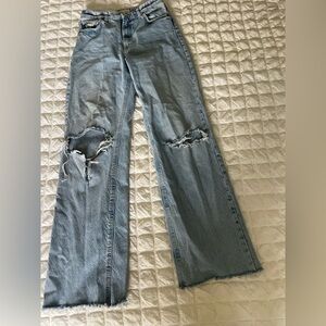 Zara Light Blue Distressed Flare Jeans